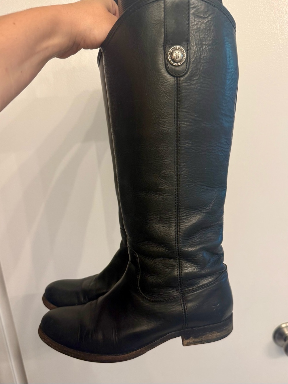 Frye Original Vintage Melissa Button Boots- black leather knee high boots